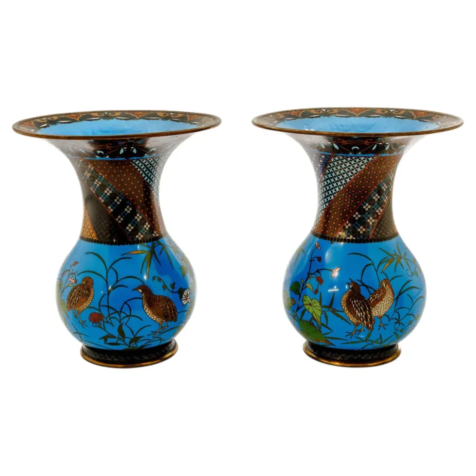 Important Pair of Japanese Cloisonné Enamel Vases Attributed to Gotō Seizaburō