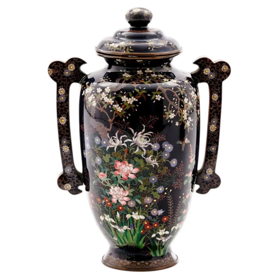 Important Meiji Period Japanese Cloisonné Enamel Covered Jar by Miwa Tomisaburo