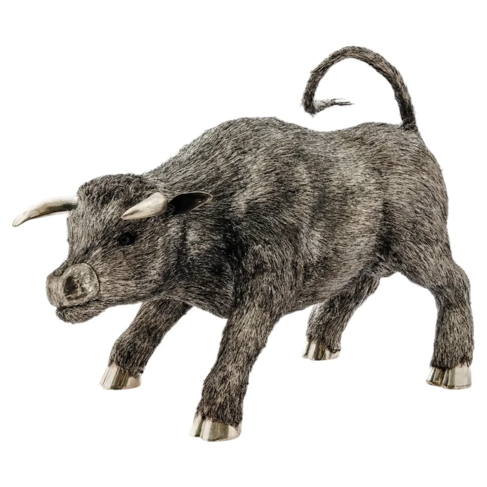A Powerful Buccellati Sterling Silver Furry Model of a Bull