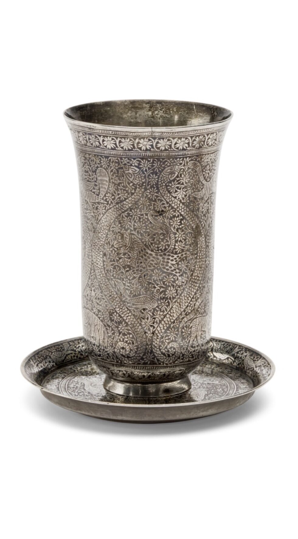 An Exceptional Indian Solid Silver Niello Beaker and Saucer, circa 1800 - Image 7