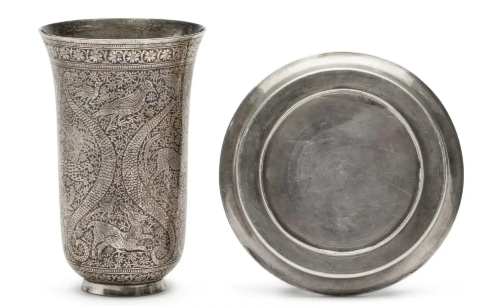 An Exceptional Indian Solid Silver Niello Beaker and Saucer, circa 1800 - Image 2