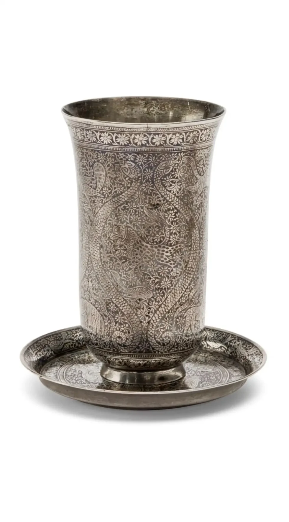 An Exceptional Indian Solid Silver Niello Beaker and Saucer, circa 1800 - Image 6