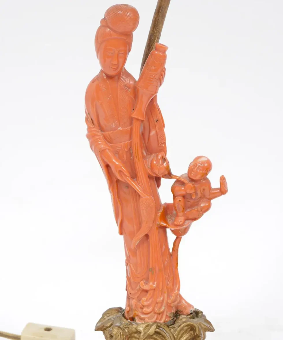 An Exceptional Edward I. Farmer Jade and Coral Clock Garniture with Lamps - Image 12