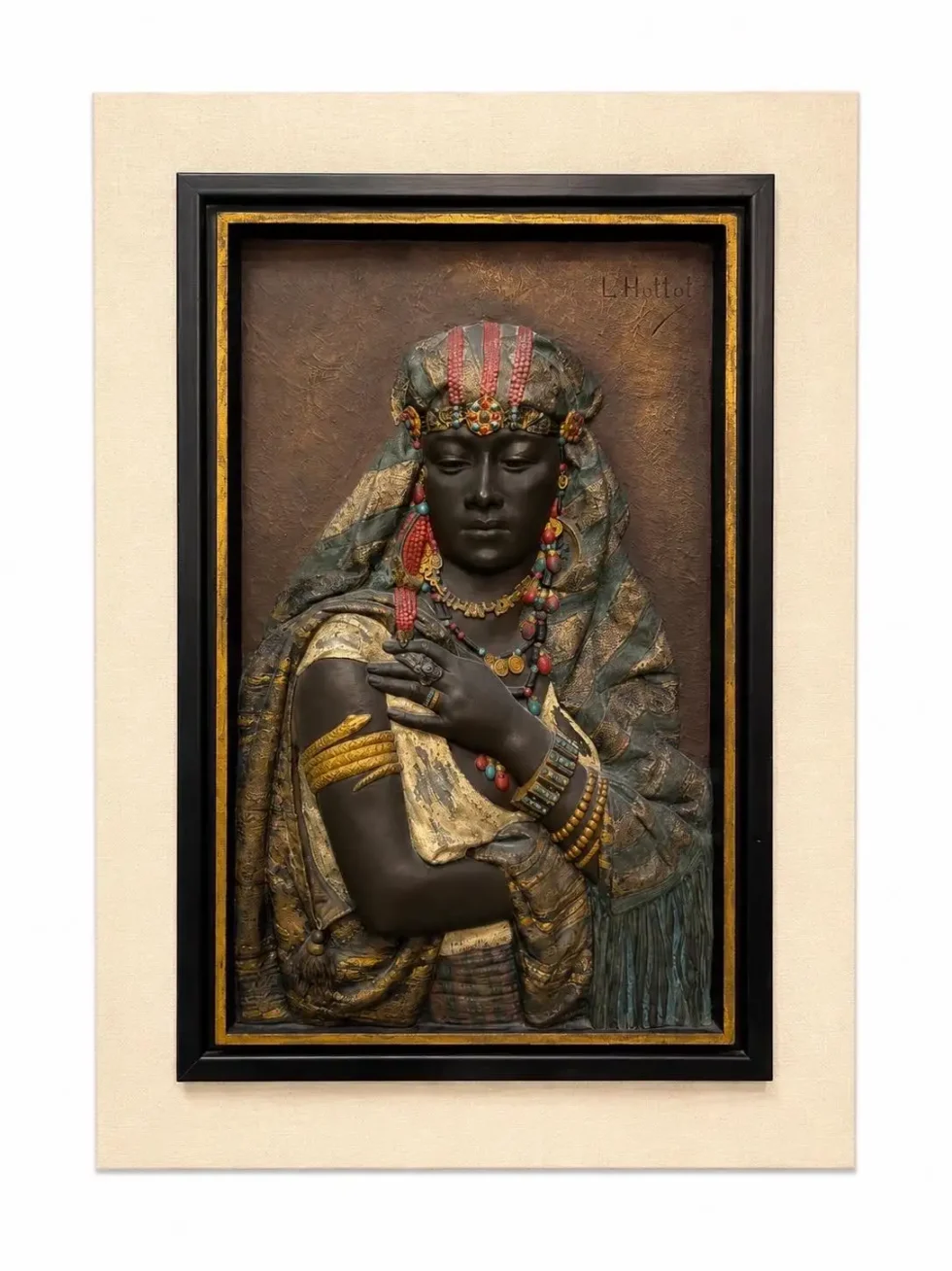 Exceptional Pair of Signed Louis Hottot Orientalist Polychrome Relief Panels - Image 3