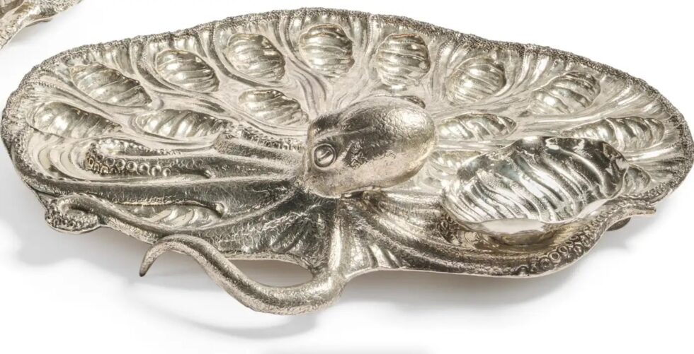 Rare Pair of Mario Buccellati Italian Silver Marine-Themed Oyster Platters - Image 2