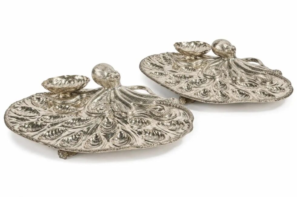 Rare Pair of Mario Buccellati Italian Silver Marine-Themed Oyster Platters - Image 3
