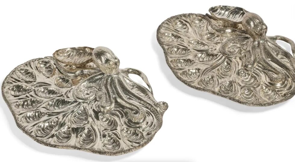 Rare Pair of Mario Buccellati Italian Silver Marine-Themed Oyster Platters - Image 8