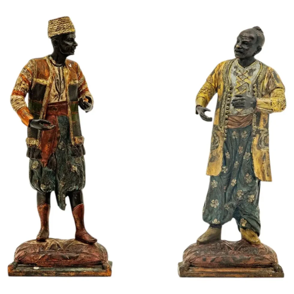 Exceptional Pair of 19th Century Orientalist Moorish Polychrome Bronze Figures