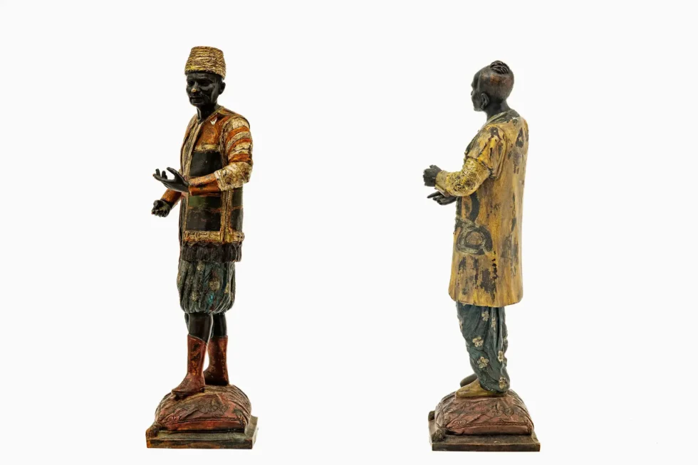 Exceptional Pair of 19th Century Orientalist Moorish Polychrome Bronze Figures - Image 2