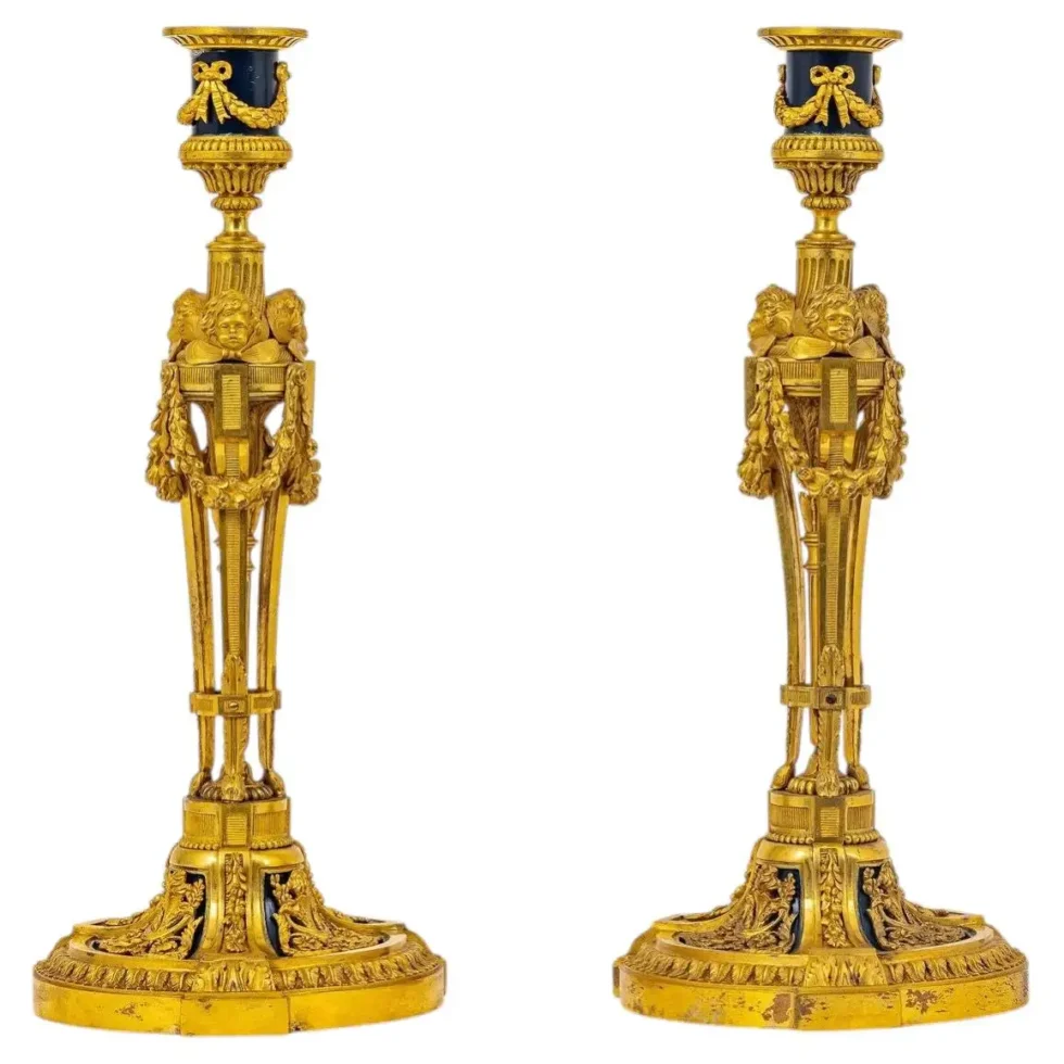 Exceptional Pair of French Ormolu Candlesticks by Millet, After Martincourt