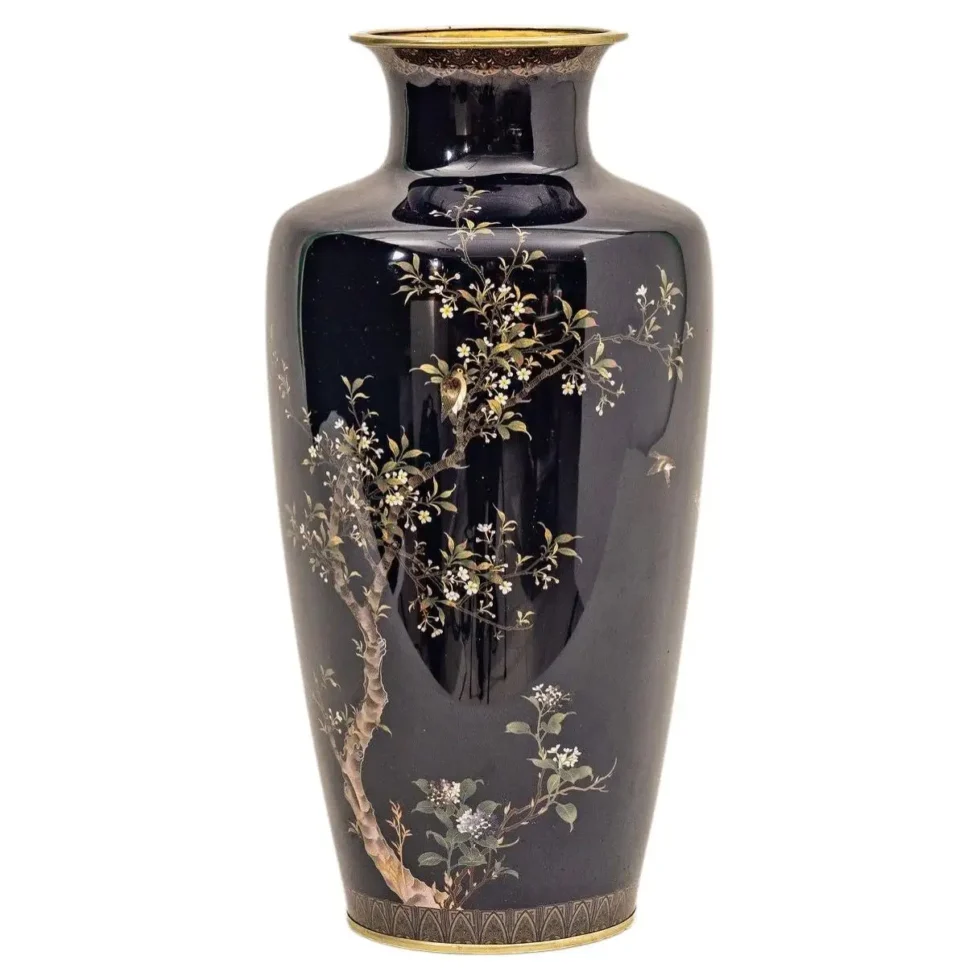 Exceptional Japanese Cloisonné Enamel Vase Attributed to Hayashi Kodenji