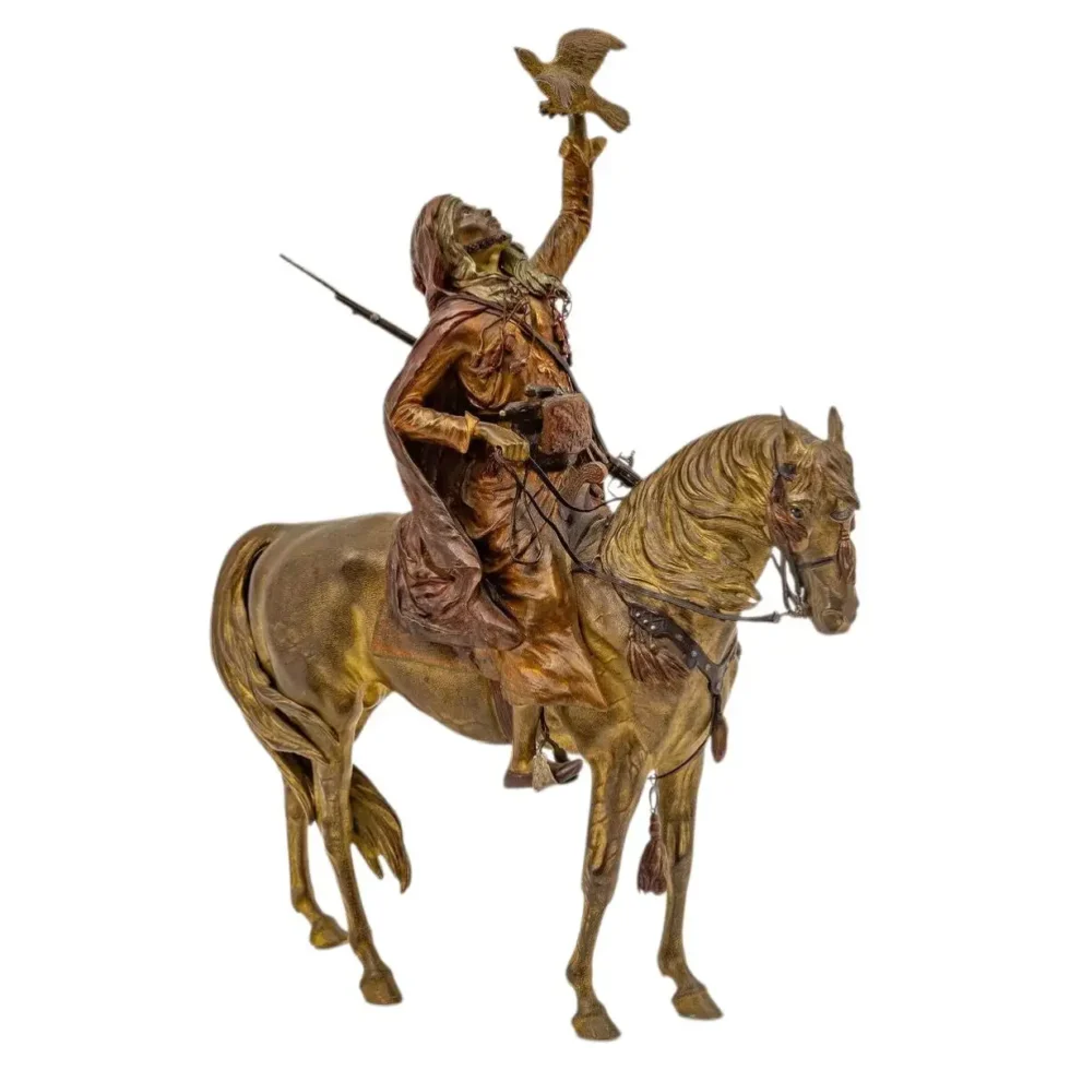 Large Franz Bergman Austrian Cold-Painted Bronze Arab Falconer on Horseback