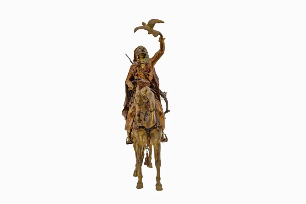 Large Franz Bergman Austrian Cold-Painted Bronze Arab Falconer on Horseback - Image 2
