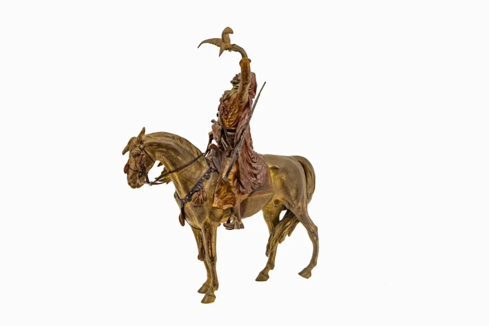 Large Franz Bergman Austrian Cold-Painted Bronze Arab Falconer on Horseback - Image 3