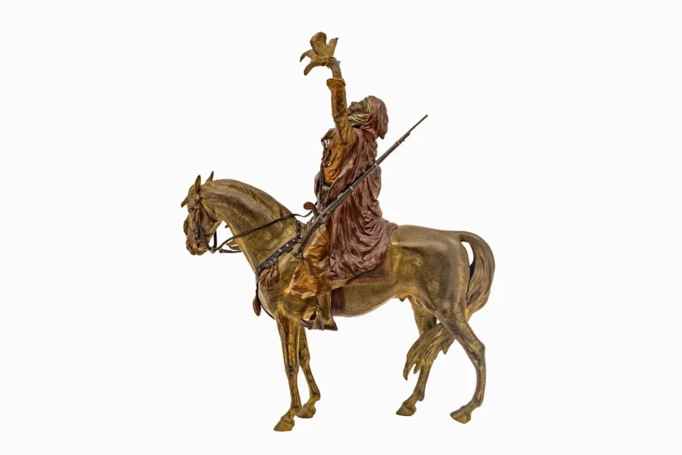Large Franz Bergman Austrian Cold-Painted Bronze Arab Falconer on Horseback - Image 4