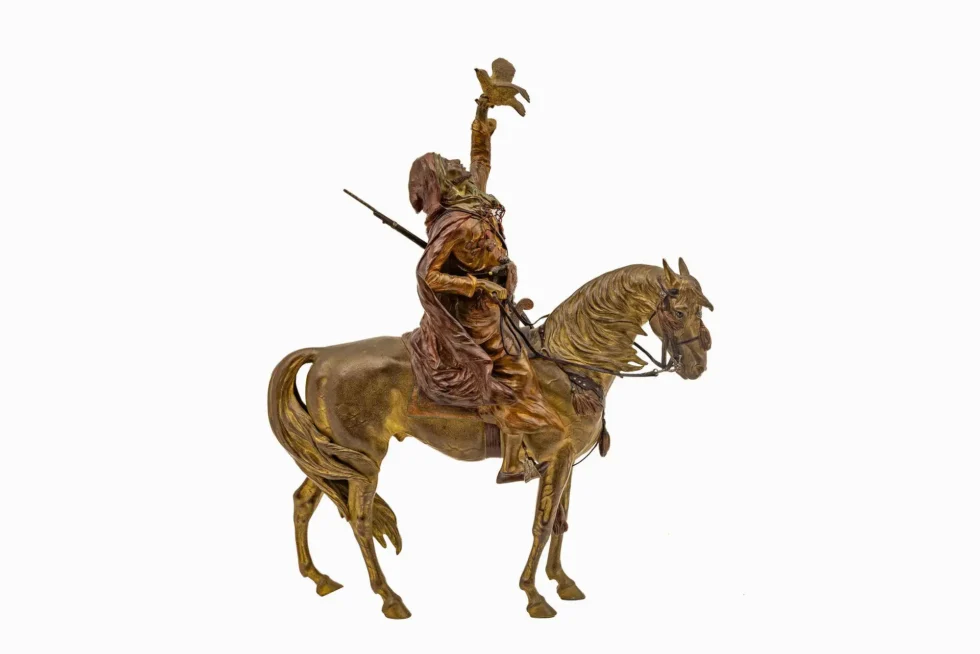 Large Franz Bergman Austrian Cold-Painted Bronze Arab Falconer on Horseback - Image 7