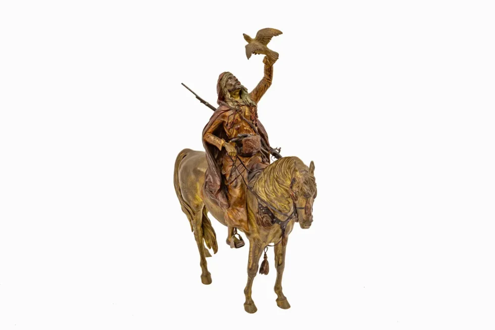 Large Franz Bergman Austrian Cold-Painted Bronze Arab Falconer on Horseback - Image 9