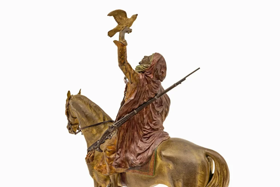 Large Franz Bergman Austrian Cold-Painted Bronze Arab Falconer on Horseback - Image 19