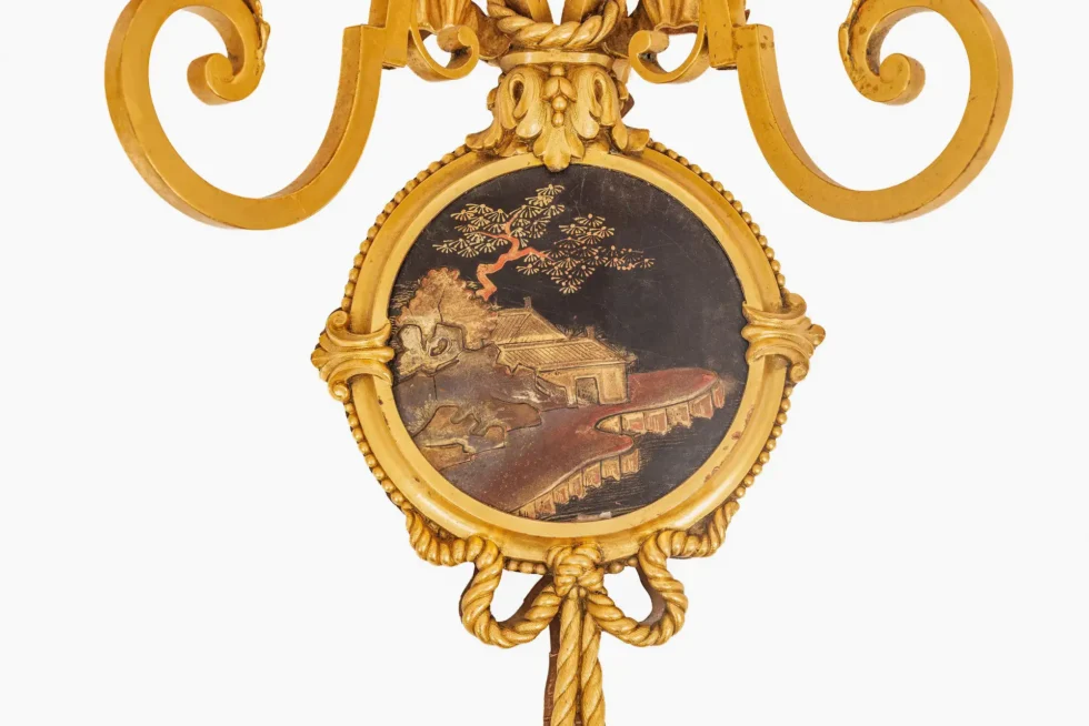 Exceptional Pair of E.F. Caldwell Gilt Bronze & Japanese Lacquer Wall Sconces - Image 8