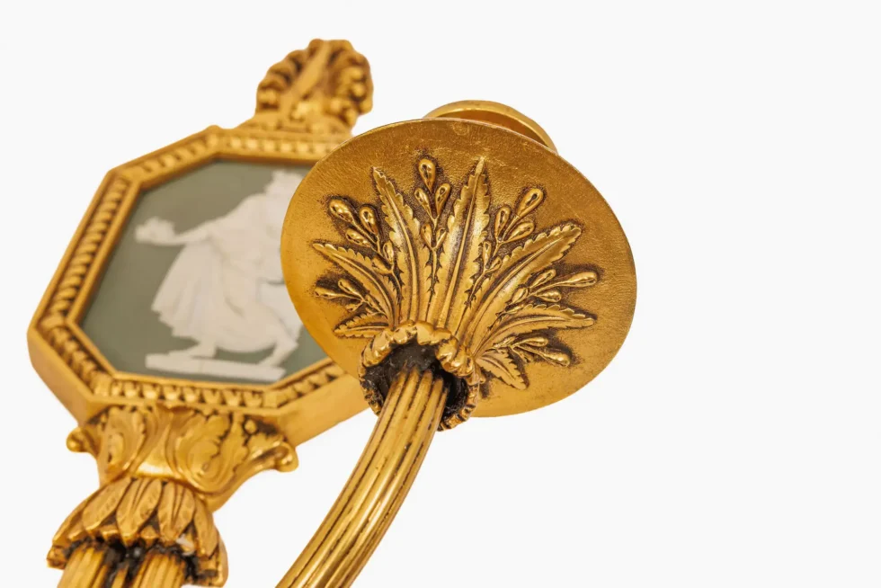 Fine Pair of Neoclassical Gilt Bronze & Wedgwood Sconces, Sterling Bronze Co - Image 12
