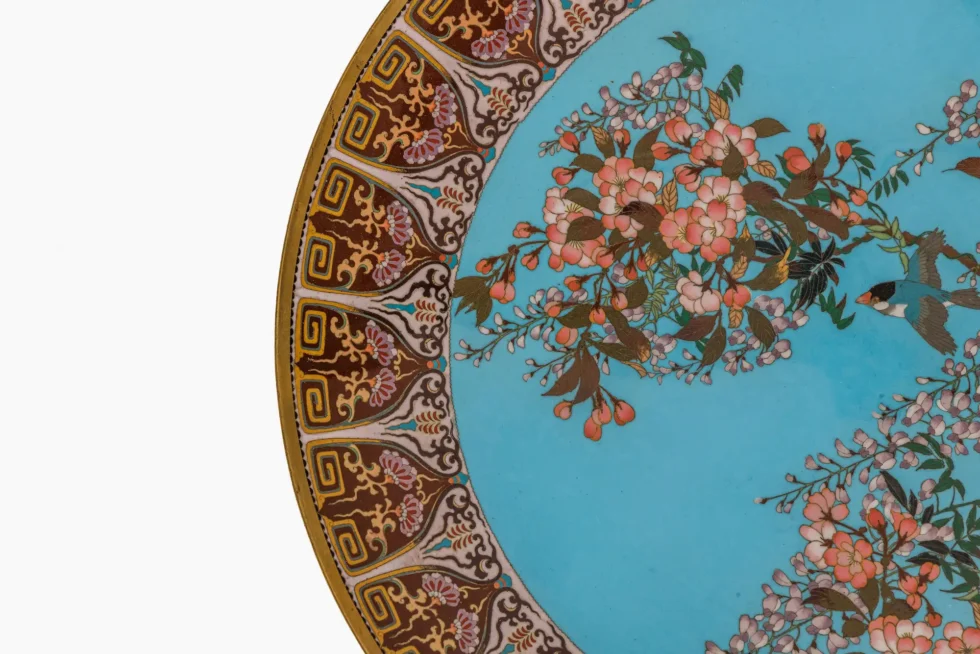 Exceptional Japanese Meiji Cloisonné Enamel Charger, Turquoise Ground, 18 Inches - Image 5