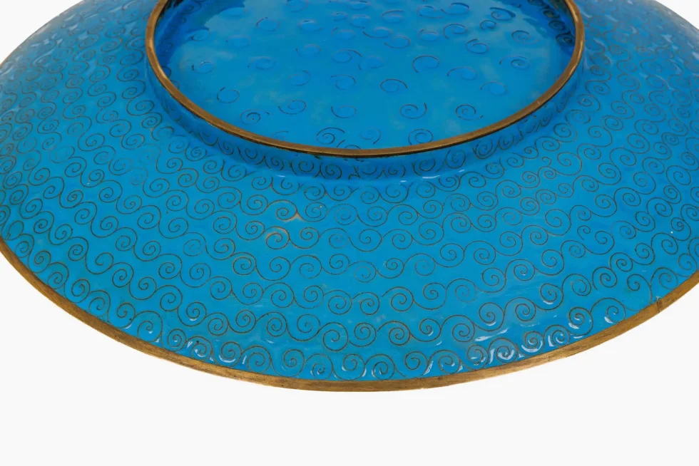 Exceptional Japanese Meiji Cloisonné Enamel Charger, Turquoise Ground, 18 Inches - Image 10