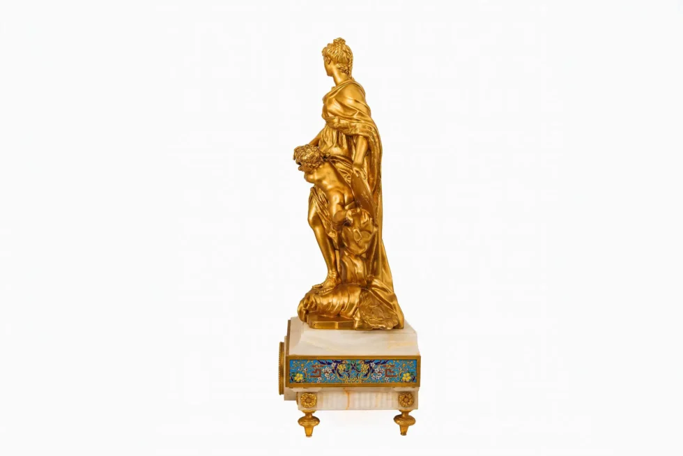 Monumental Barbedienne Ormolu, Onyx & Champlevé Enamel Figural Clock, 19th C. - Image 2