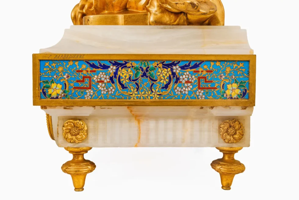 Monumental Barbedienne Ormolu, Onyx & Champlevé Enamel Figural Clock, 19th C. - Image 4