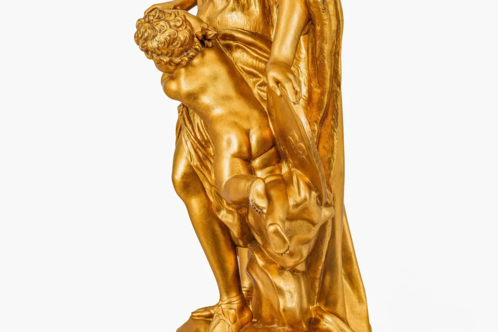 Monumental Barbedienne Ormolu, Onyx & Champlevé Enamel Figural Clock, 19th C. - Image 6