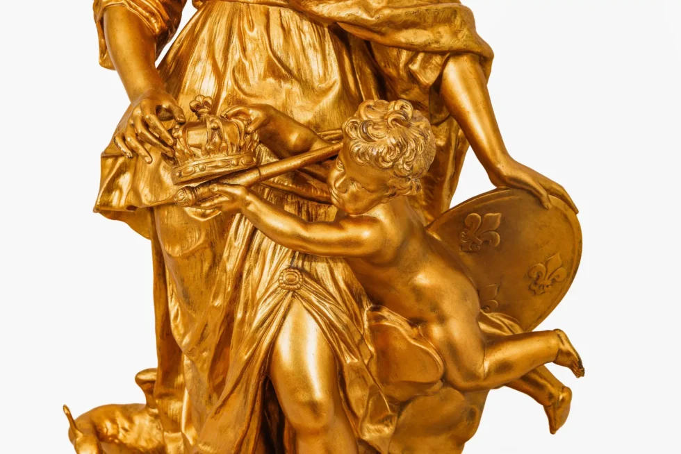 Monumental Barbedienne Ormolu, Onyx & Champlevé Enamel Figural Clock, 19th C. - Image 19