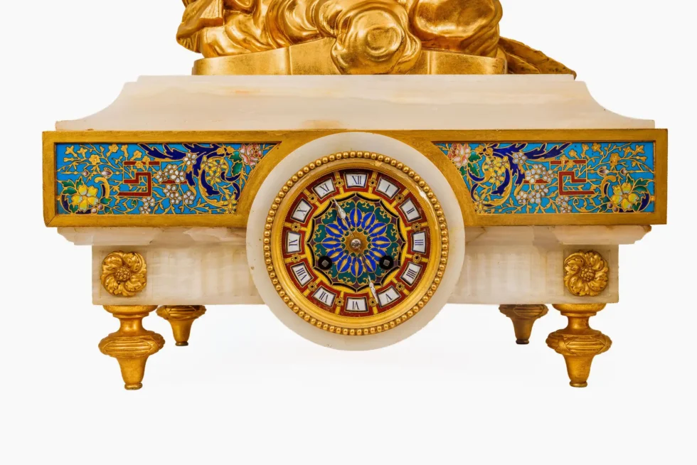 Monumental Barbedienne Ormolu, Onyx & Champlevé Enamel Figural Clock, 19th C. - Image 21