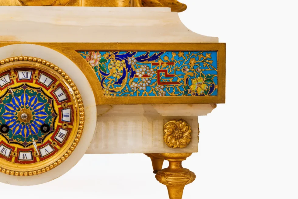 Monumental Barbedienne Ormolu, Onyx & Champlevé Enamel Figural Clock, 19th C. - Image 22