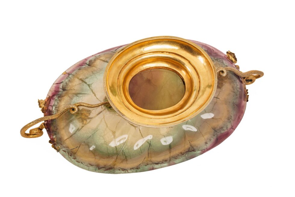 Exceptional French Renaissance Revival Jeweled Silver-Gilt Mounted Fluorite Dish - Image 10