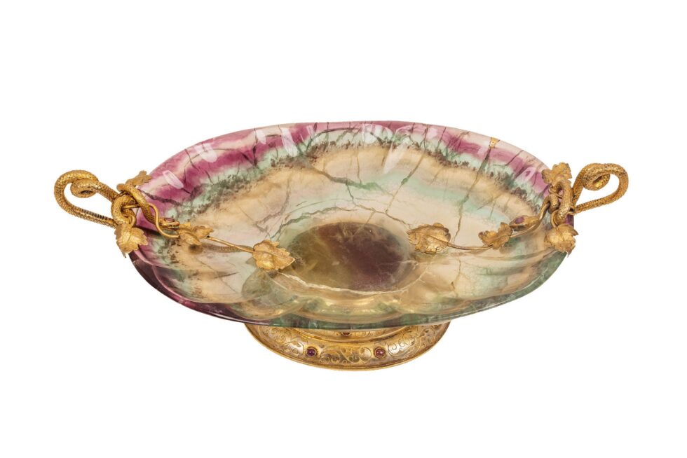 Exceptional French Renaissance Revival Jeweled Silver-Gilt Mounted Fluorite Dish - Image 5