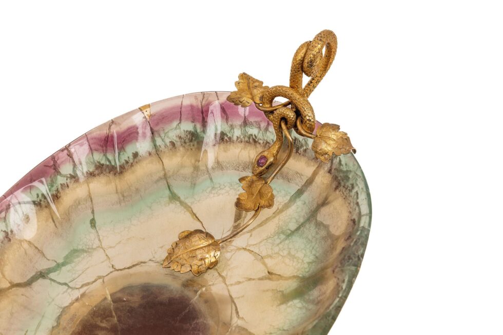 Exceptional French Renaissance Revival Jeweled Silver-Gilt Mounted Fluorite Dish - Image 7