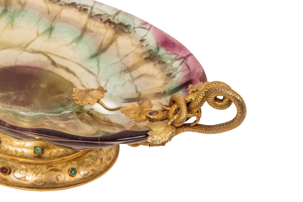 Exceptional French Renaissance Revival Jeweled Silver-Gilt Mounted Fluorite Dish - Image 8