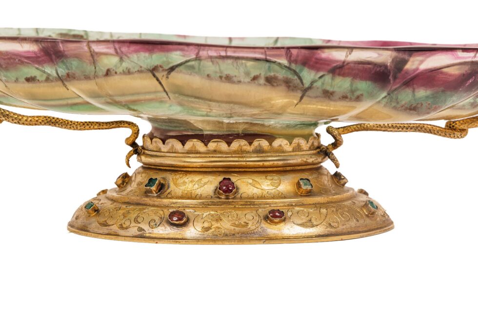 Exceptional French Renaissance Revival Jeweled Silver-Gilt Mounted Fluorite Dish - Image 9