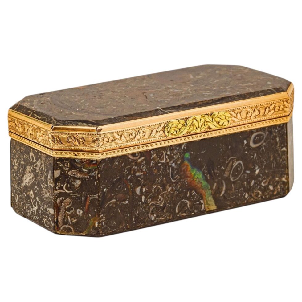 Exceptional French 18K Gold-Mounted Opal Matrix Snuff Box, circa 1800