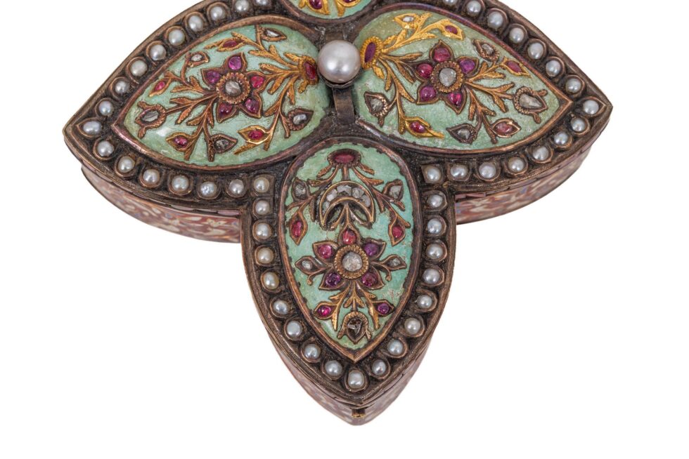 Rare Indian Mughal-Style Gold-Inlaid Silver, Enamel & Jeweled Box - Image 14