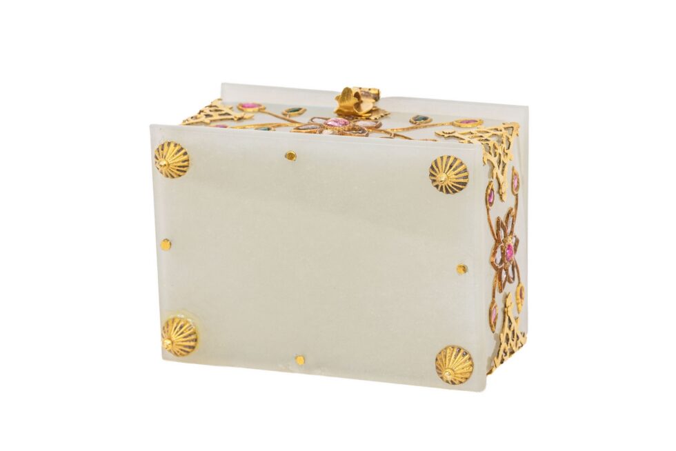 Rare Indian Mughal-Style White Jade Gold Diamond Ruby Emerald Jeweled Casket - Image 11