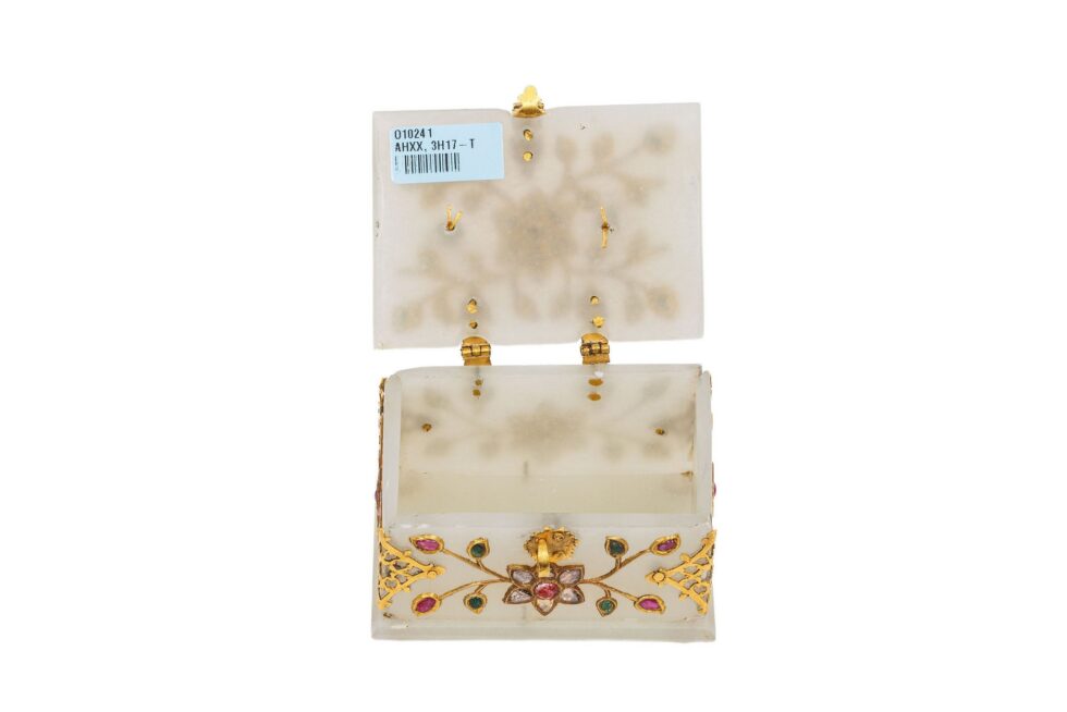 Rare Indian Mughal-Style White Jade Gold Diamond Ruby Emerald Jeweled Casket - Image 12
