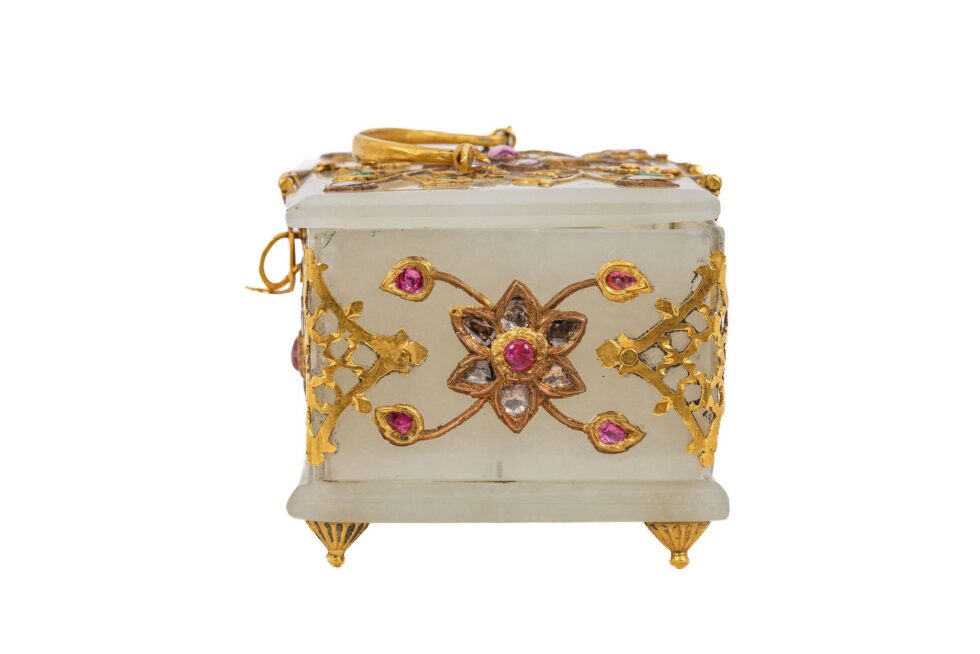 Rare Indian Mughal-Style White Jade Gold Diamond Ruby Emerald Jeweled Casket - Image 7