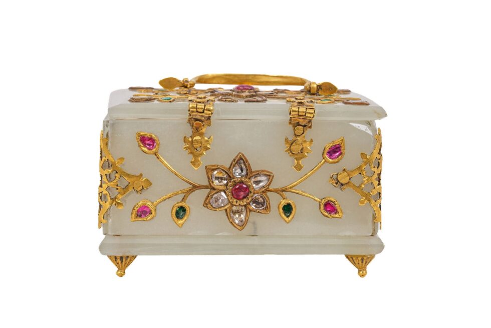 Rare Indian Mughal-Style White Jade Gold Diamond Ruby Emerald Jeweled Casket - Image 8