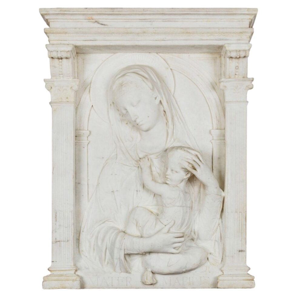Important 19th Century Carved Marble Madonna and Child, Mater Amabilis